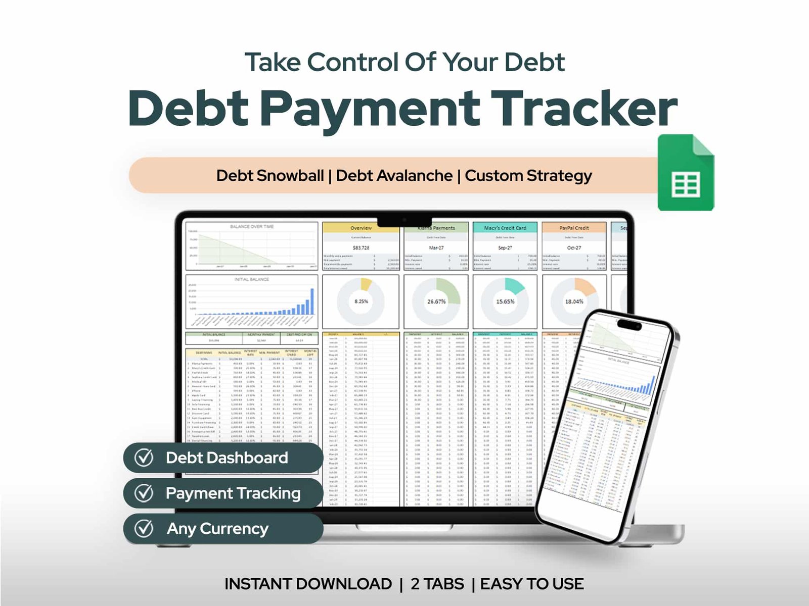 Debt Payment Tracker Spreadsheet for Google Sheets